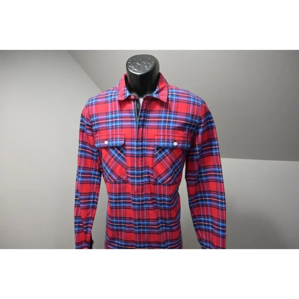 J Crew 3/4 Zip Flannel Camp Shirt Mercantile Plaid Long Sleeve Mens Sz Medium‎